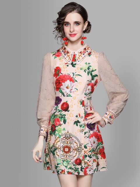 

JC Collection Beige & Red Floral Printed Shirt Dress