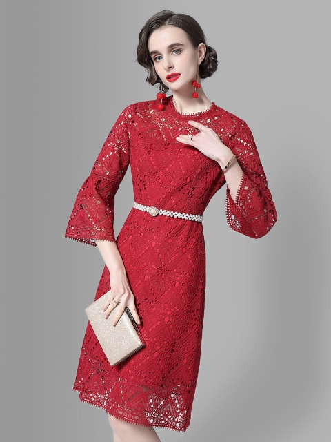 

JC Collection Women Maroon Self Design Sheath Dress