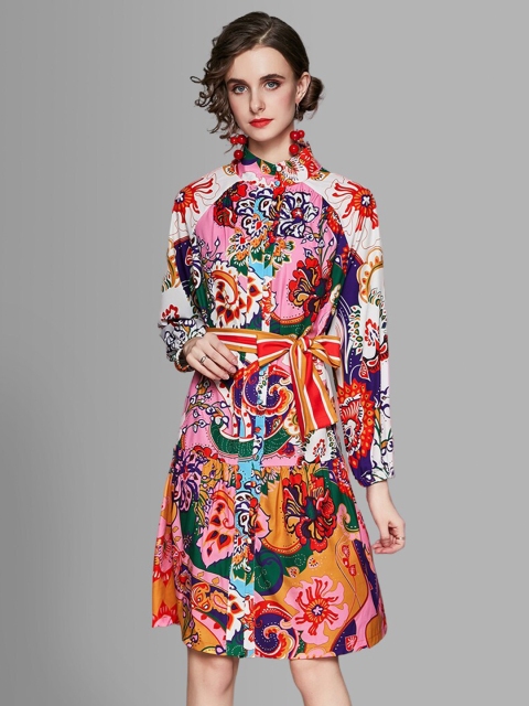 

JC Collection Multicoloured Abstract Fit and Flare Dress, Multi