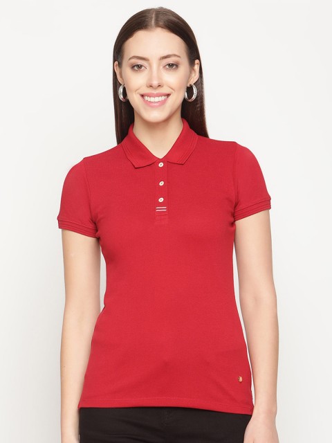 

METTLE Women Maroon Polo Collar T-shirt