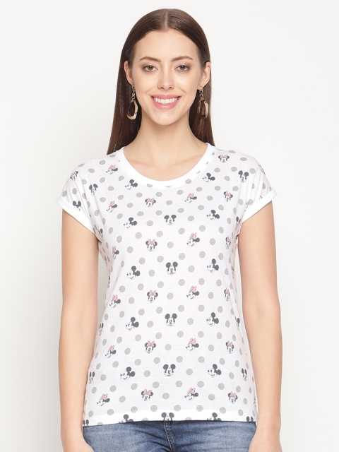 

METTLE Women White Mickey Mouse Printed T-shirt