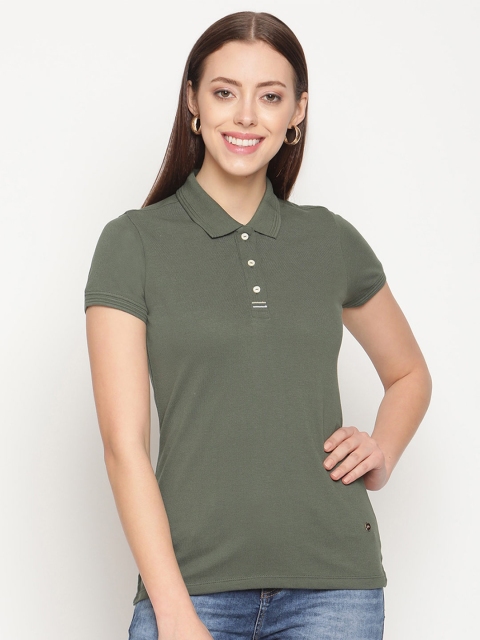 

METTLE Women Olive Green Polo Collar T-shirt