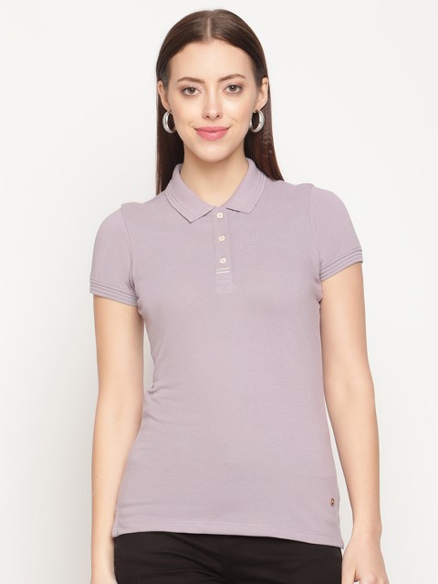 

METTLE Women Purple Polo Collar T-shirt