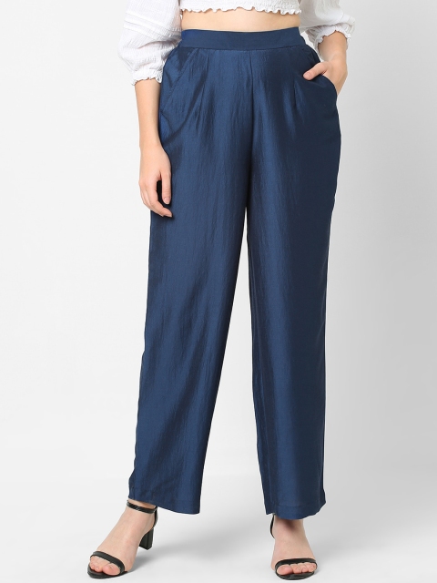 

MISH Women Navy Blue Relaxed Straight Fit Easy Wash Trousers