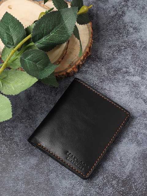 

Teakwood Leathers Men Black Leather Two Fold Wallet