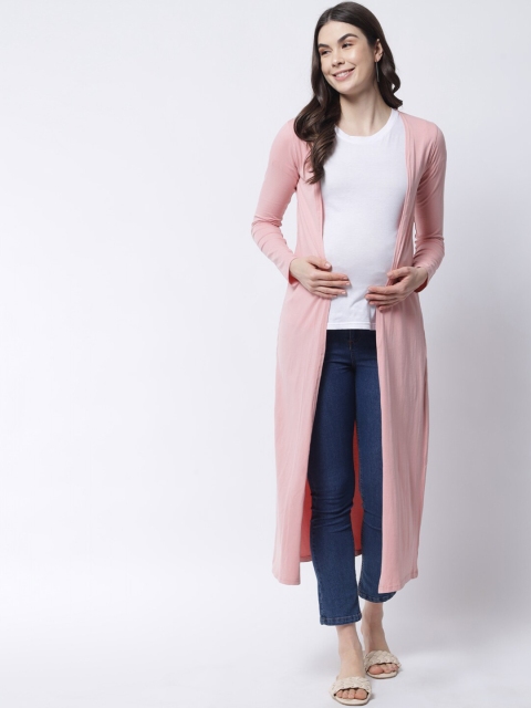 

The Vanca Women Pink Solid Maternity Longline Open Front Shrug