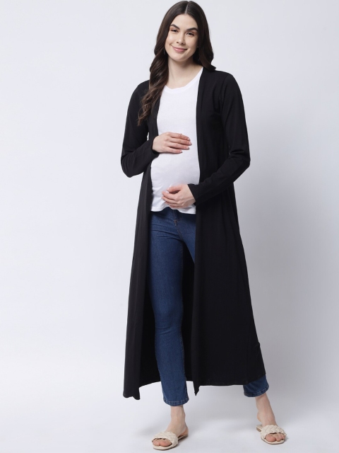 

The Vanca Women Black Maternity Longline Cotton Open Front Shrug