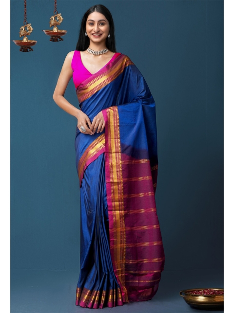 

Unnati Silks Blue & Magenta Zari Narayan Peth Saree