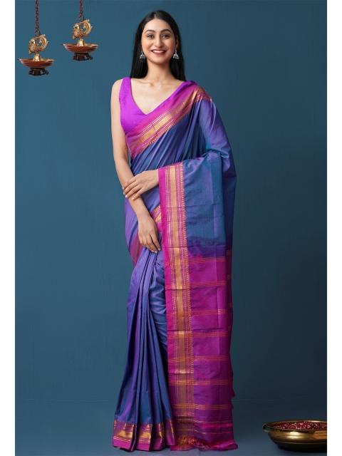 

Unnati Silks Blue & Gold-Toned Zari Narayan Peth Saree