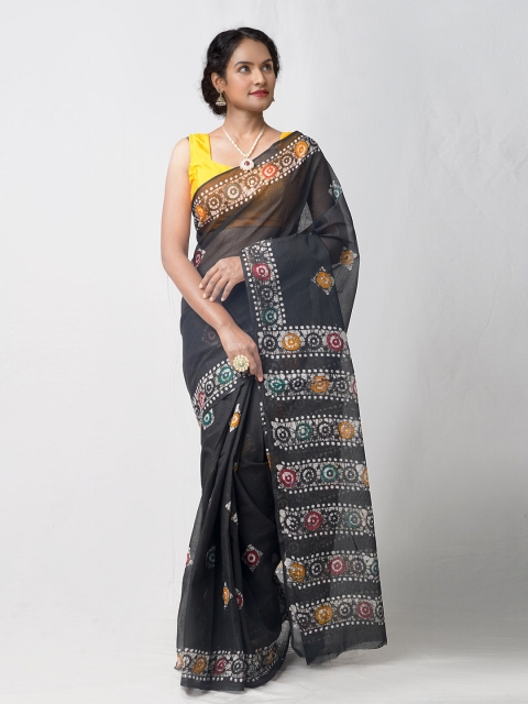 

Unnati Silks Black & White Batik Pure Cotton Kota Saree
