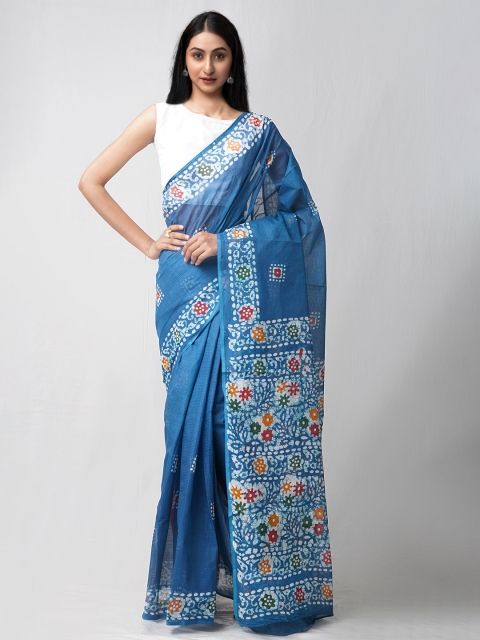

Unnati Silks Blue & White Batik Pure Cotton Kota Saree