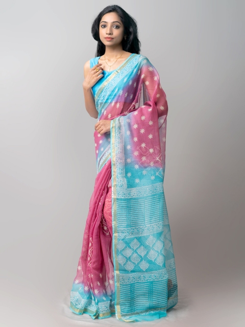 

Unnati Silks Pink & Blue Batik Pure Cotton Kota Saree