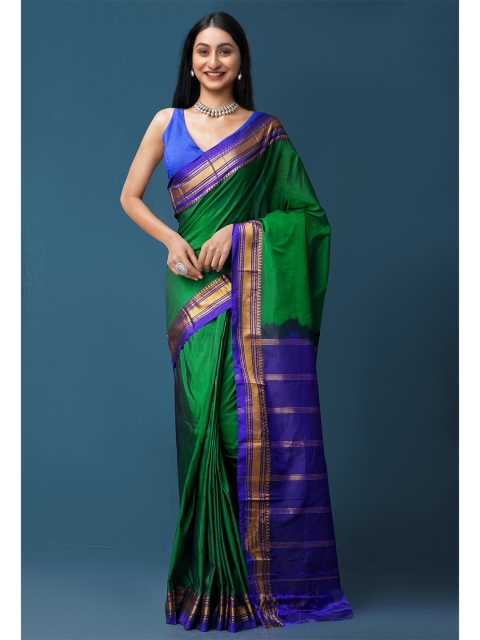 

Unnati Silks Green & Blue Zari Narayan Peth Saree