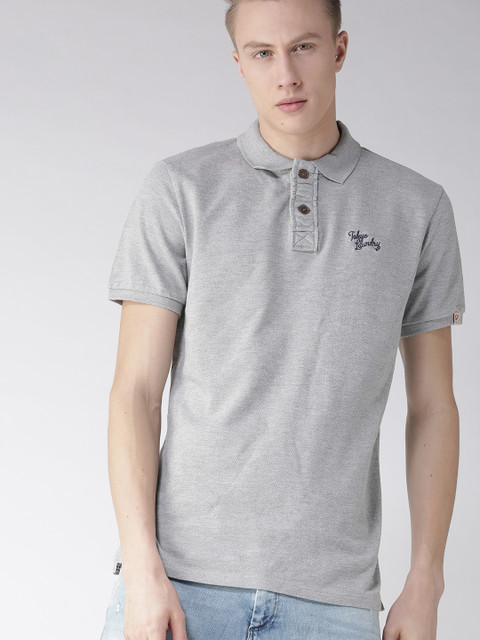 

Tokyo Laundry Men Grey Melange Solid Polo Collar T-shirt