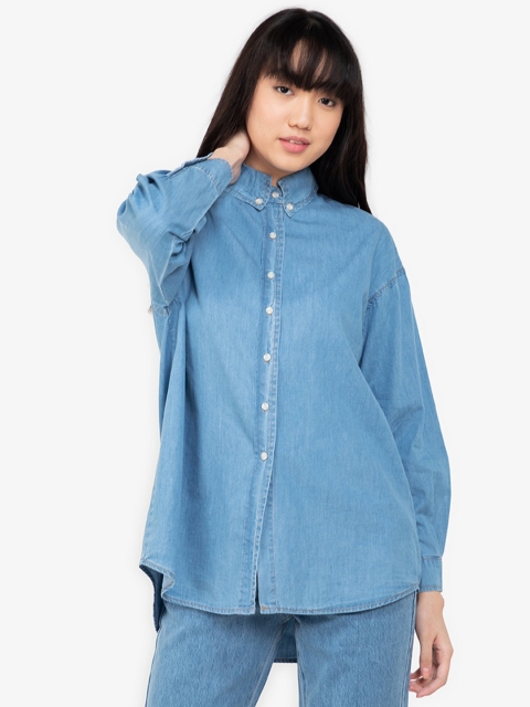 

ZALORA BASICS Blue Denim Shirt Style Top