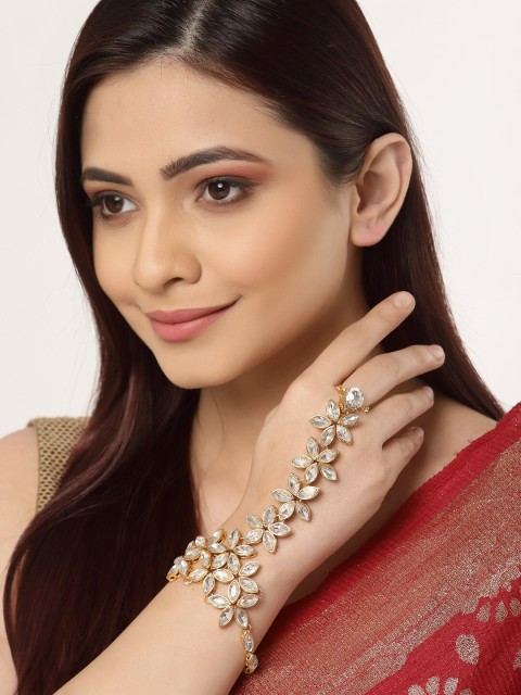 

NEUDIS Women Gold-Toned & White Kundan Oxidised Ring Bracelet
