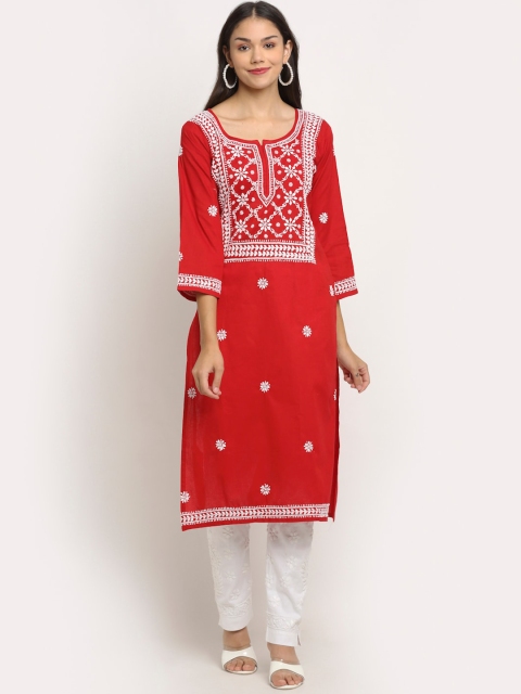 

Saksh Women Red Ethnic Motifs Embroidered Thread Work Cotton Kurta
