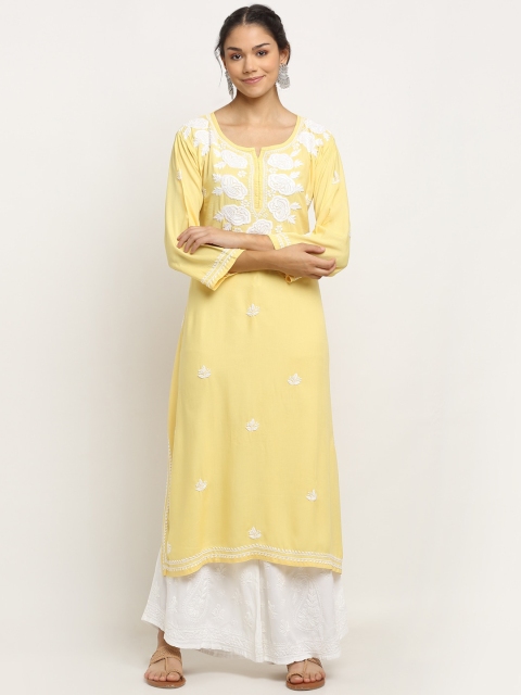 

Saksh Women Yellow Floral Embroidered Kurta