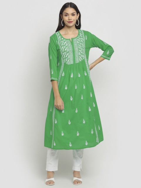 

Saksh Women Sea Green Floral Embroidered Cotton Kurta
