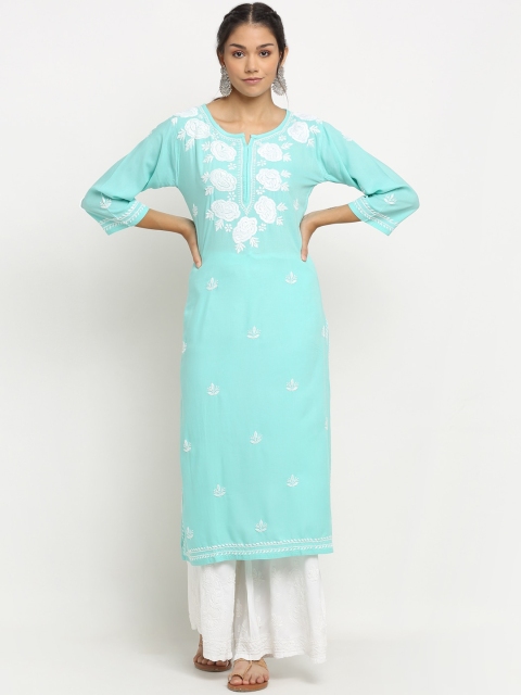 

Saksh Women Blue Floral Embroidered Flared Sleeves Gotta Patti Kurta