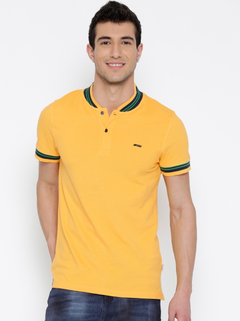 

Jack & Jones Men Yellow Solid Stand Collar T-shirt