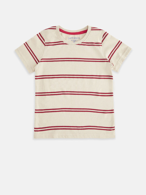 

Pantaloons Junior Boys Beige & Red Striped Cotton T-shirt