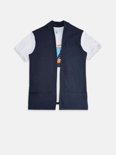 

Pantaloons Junior Boys Navy Blue Henley Neck Applique T-shirt