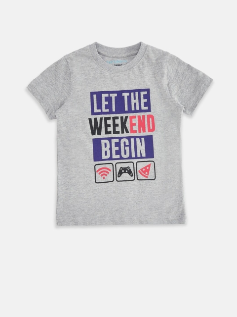 

Pantaloons Junior Boys Grey Melange Typography Printed Cotton T-shirt