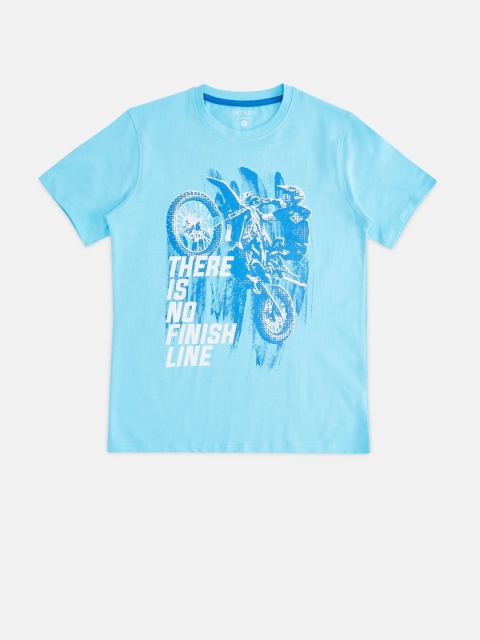 

Pantaloons Junior Boys Blue Printed Regular Fit Pure Cotton T-shirt