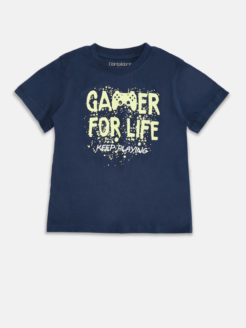 

Pantaloons Junior Boys Navy Blue Typography Pure Cotton Printed Applique T-shirt