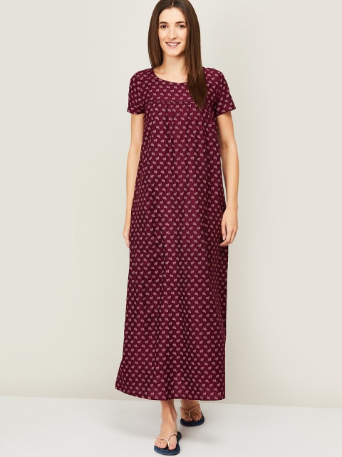 

Ginger by Lifestyle Maroon Printed Maxi Nightdress