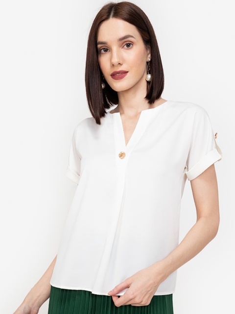 

ZALORA WORK White Roll-Up Sleeves Top