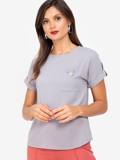 

ZALORA WORK Grey Roll-Up Sleeves Top