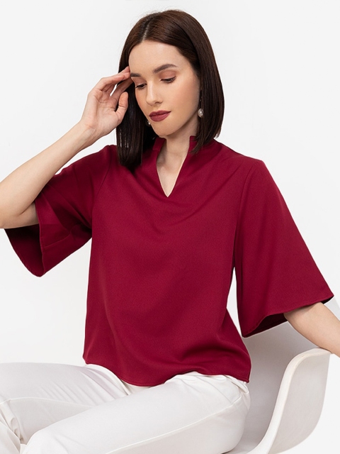 

ZALORA WORK Red Mandarin Collar Top