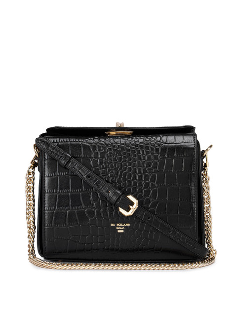 

Da Milano Black Textured Leather Structured Sling Bag