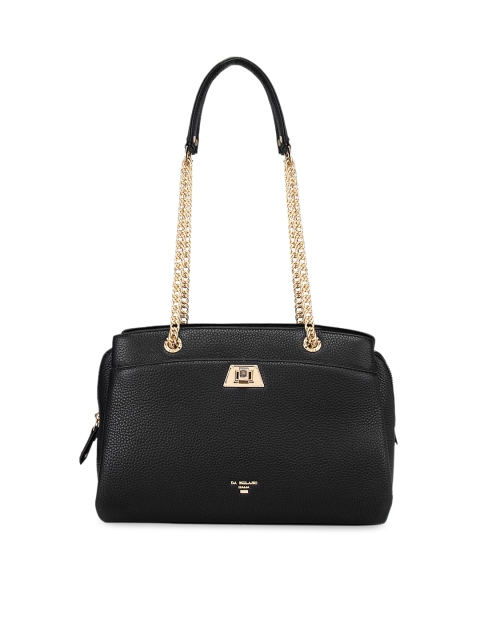 

Da Milano Black Textured Leather Structured Shoulder Bag