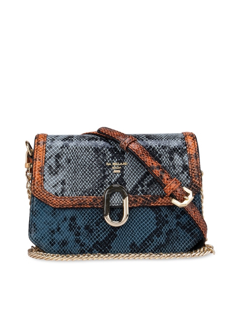 

Da Milano Blue Animal Printed Leather Structured Sling Bag