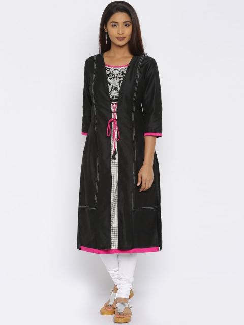 

RANGMANCH BY PANTALOONS Women Black Solid Straight Kurta