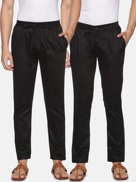 

Saffron Threads Men Pack of 2 Black Solid Pyjamas