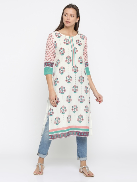 

RANGMANCH BY PANTALOONS Women Off-White Printed A-Line Kurta