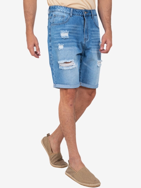 

ZALORA BASICS Men Blue Slim Fit Rolled Cuff Denim Outdoor Shorts