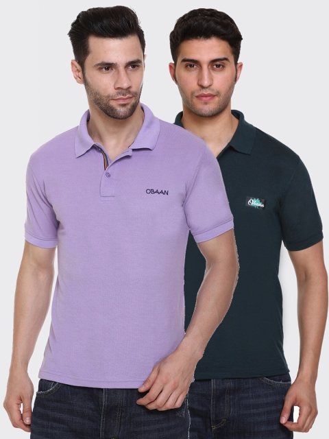 

Obaan Men Lavender & Green Pack Of 2 Polo Collar T-shirt