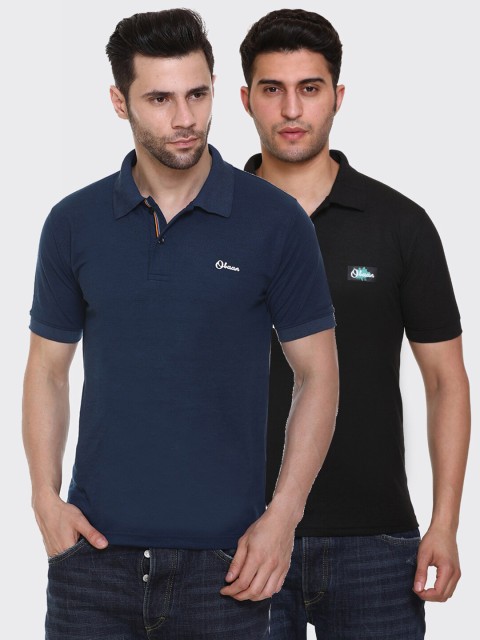 

Obaan Men Pack of 2 Solid Polo Collar T-shirt, Navy blue