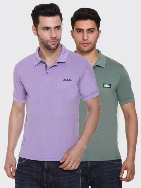 

Obaan Men Lavender & Green Pack Of 2 Polo Collar T-shirt