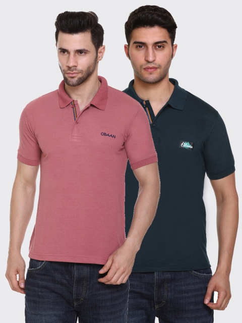 

Obaan Men Pink 2 Polo Collar T-shirt