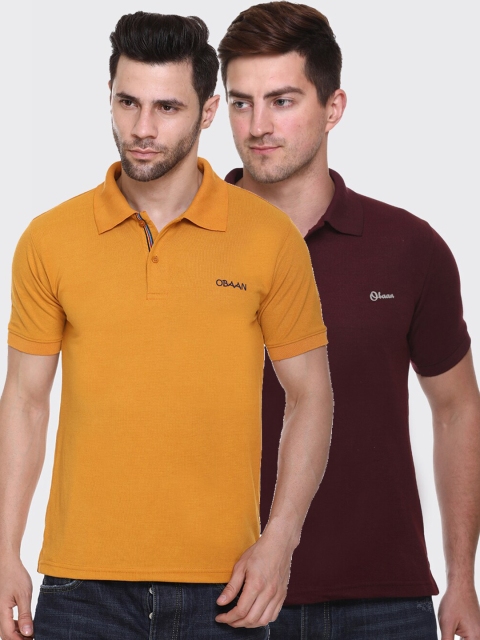 

Obaan Men Mustard Yellow & Maroon 2 Polo Collar T-shirt