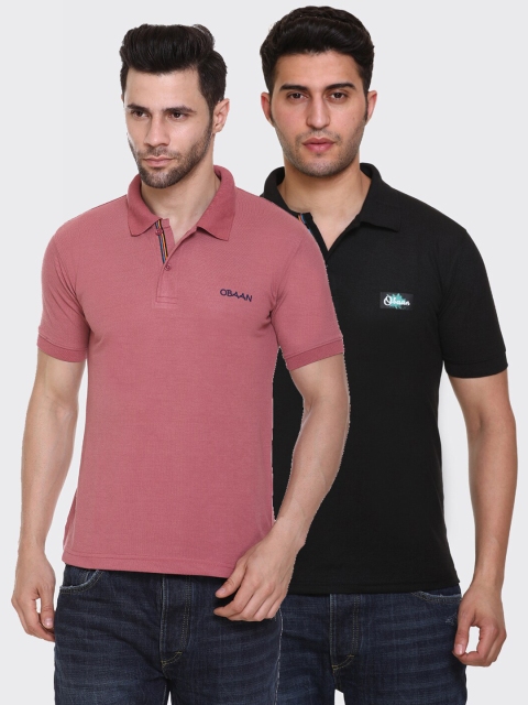 

Obaan Men Pack of 2 Polo Collar T-shirt, Pink
