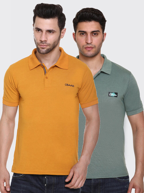 

Obaan Men Pack of 2 Mustard Yellow & Green Polo Collar T-shirt