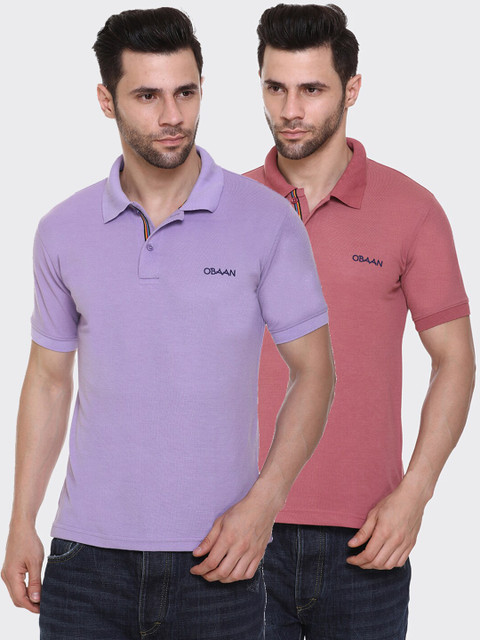 

Obaan Men Pack of 2 Lavender & Pink Polo Collar T-shirt