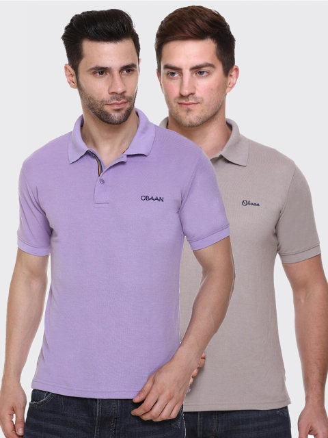 

Obaan Men Lavender & Grey Pack Of 2 Polo Collar T-shirt